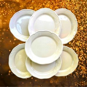 7 Waterford Great Room “Jasmine Pearl” Bone China Salad Plates, Scalloped Edge